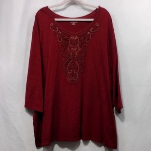 Women's Red Embroidered Top